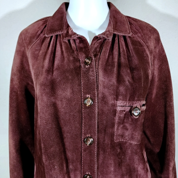 VTG FOX RUN Burgundy Brown Suede Leather Button Down Shirt Jacket - Picture 2 of 15